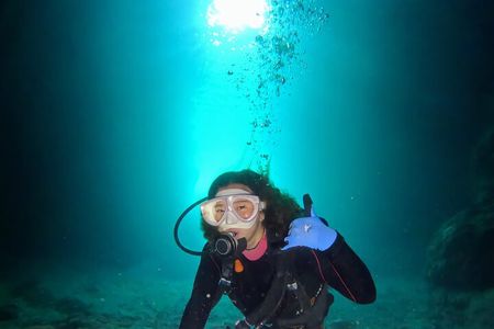 Boat entry diving at the Blue Cave in Onna Village, Okinawa!