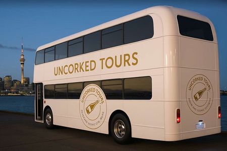 Auckland Scenic Tour With a Twist, Tasting NZ Wines + Food on bus
