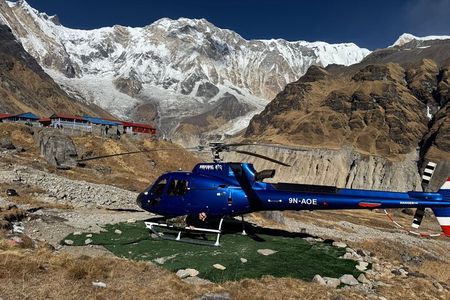 Landing Helicopter at Annapurna base camp from Pokhara tour
