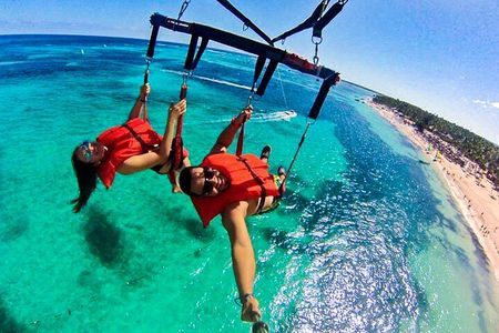 Parasailing above Turquoise Ocean Waters in Montego Bay 