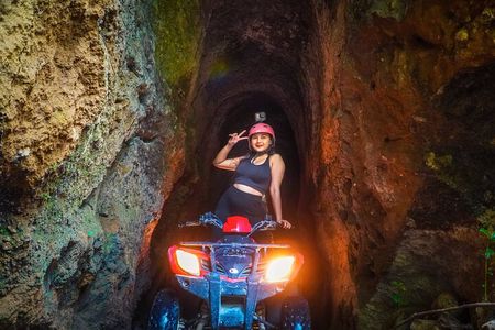 ATV Quad Bike Kuber Through Waterfall, Tunnel And Rice Field