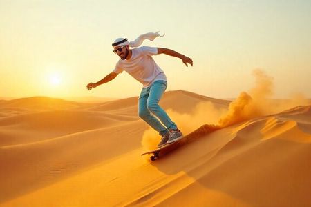Morning Red Dunes Desert Safari Camel Ride and Sand Surf Tour