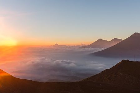 Sunrise or sunset in Pacaya Volcano from Guatemala City