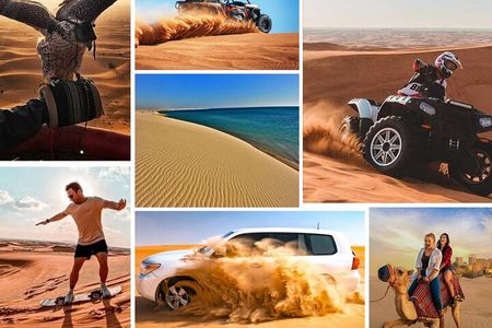4 in 1 Desert Safari: Dune Bashing,Quad Bike,Camel & Sandboarding