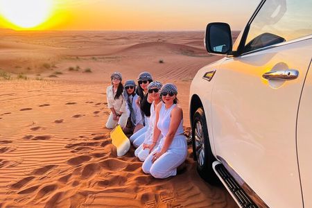  Dubai Desert Safari With BBQ Dinner, Sandboarding, Camel Ride 