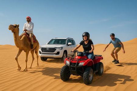 4 Hours Desert Tour with Quad Bike Camel Ride & Sandboard