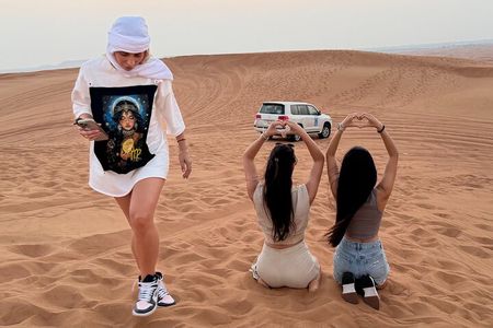 Morning Desert Adventure Dubai: Camel Ride Sandboard Falcon Photo