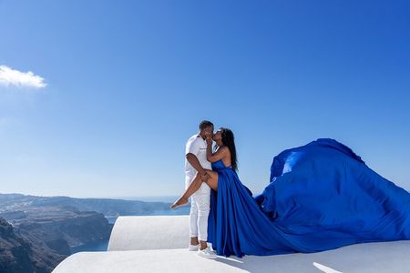 Couple Flying Dress Photoshoot Santorini with Pick up