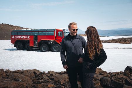 Red Glacier Monster Truck on Langjokull Glacier from Gulfoss