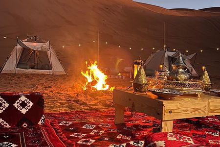 Overnight in wild desert with a tent