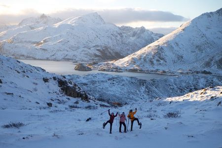 Winter hike and snowshoe adventure in Lofoten