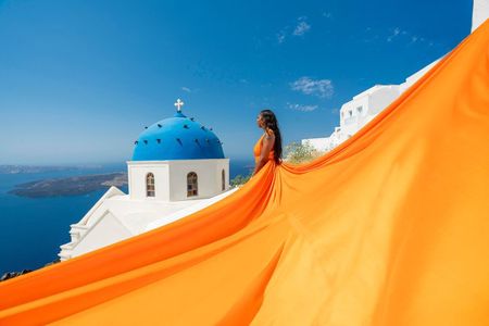 Santorini Flying Dress Photoshoot-Video by a Pro & Transportation