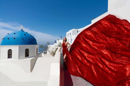 Exclusive Santorini Flying Dress Photoshoot
