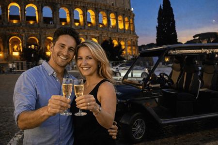 2H-Rome by Night : Private Golf Cart Tour with Prosecco & Pick-Up