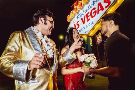 Gold Elvis Wedding or Vow Renewal at Las Vegas Sign