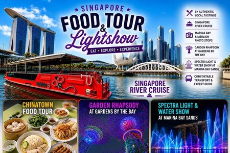 8-hr Combo: Food Tour, 40-Min Cruise & 2 Must-visit Light Shows