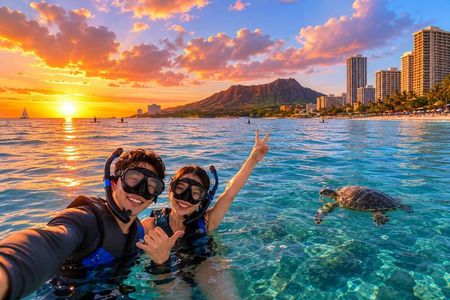 [Free Pick-Up] Sunset & Wine Waikiki Turtle Canyon Snorkeling