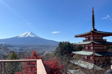 Chureito pagoda and five lakes of Mt. Fuji