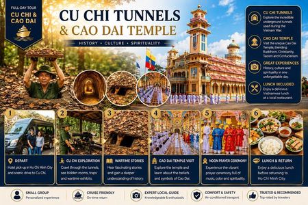 From Ho Chi Minh : Cu Chi Tunnels and Cao Dai Temple 1 Day Tour