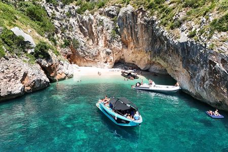 Dhermi: Boat Tour of Grama bay & Secret Blue cave, swimming stops