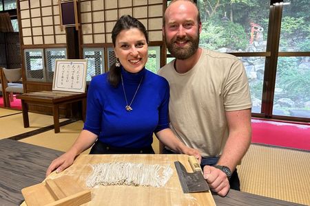 Making Soba noodles at Temple