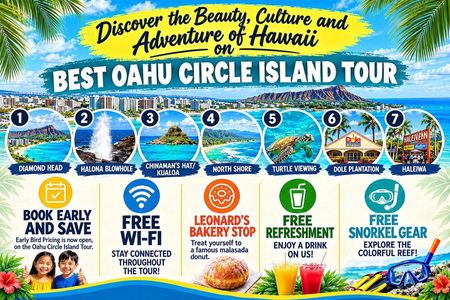 Circle Island Tour with Beach Stop, Leonard's Bakery & Free Wi-Fi