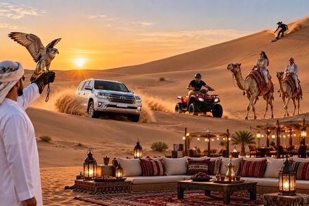 Premium Desert Safari dubai hotel pickup + ATV Quad & bbq dinner