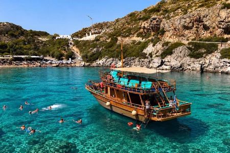 Rhodes: Daily All-Inclusive Wooden Boat Cruise 6h-BBQ-Swim