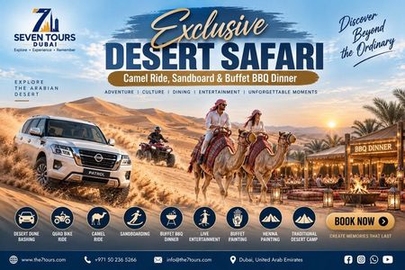 Exclusive Desert Safari Camel Ride Sandboard & Buffet BBQ Dinner
