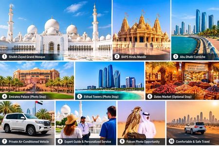 From Dubai: Private Abu Dhabi Tour, Grand Mosque & BAPS Mandir