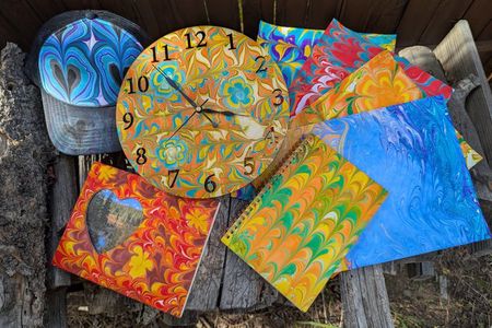 Marbled Sketchbook, Trucker Hat, Canvas Bags or 4 Pieces of Paper