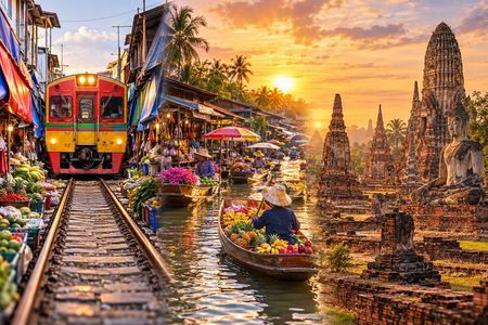 Floating market and Railway Market & Ayutthaya Private Premium