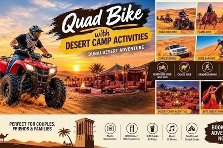 VIP Desert Safari, Quad Bike 30 Minutes ,Camel Ride, Dinner,Shows