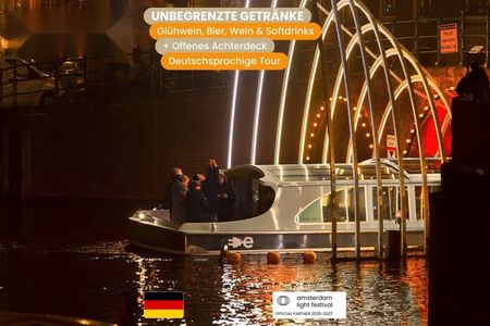 Amsterdam Light Festival Glass Roof Cruise in German with Drinks