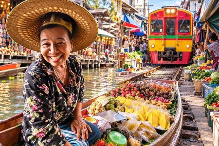 Private Tour to Maeklong Railway Market and Floating Market
