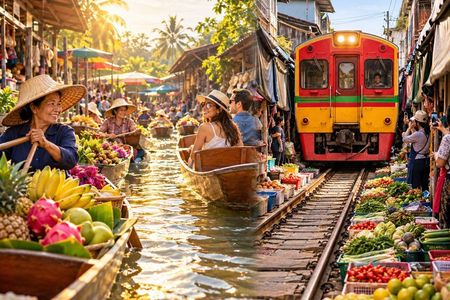 Private Damnoen Saduak Floating Market and Railway Market Premium