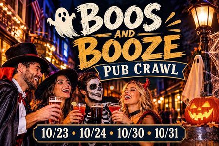 BOOS & BOOZE: HALLOWEEN Pub Crawl Drinks & Pizza 10/23-10/31