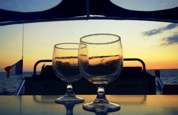 Sailing cruise on a Catamaran at aperitif time from La Rochelle