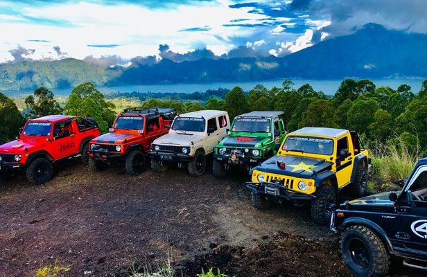 4x4 classic jeep tour with waterfall, Batur Caldera sunrise and Batur black lava volcano