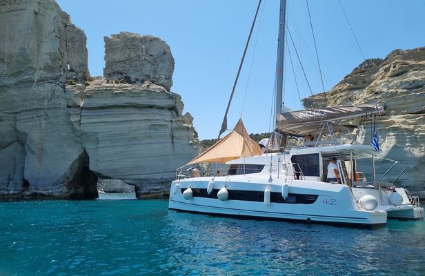 Catamaran cruise to Poliegos, Kleftiko and round trip of Milos