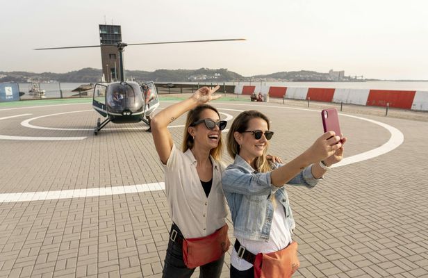 Helicopter flight above Lisbon
