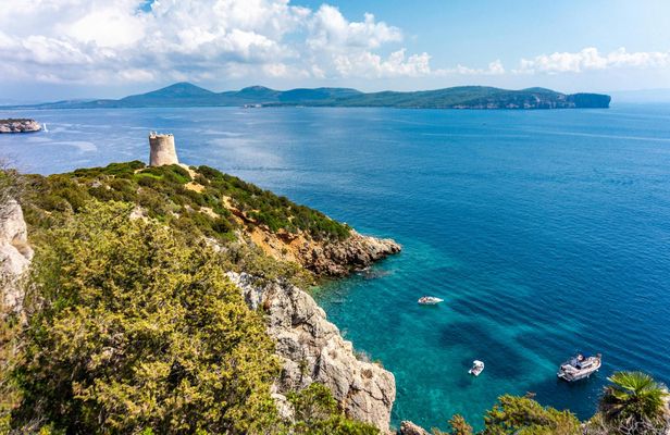 Full-Day Porto Conte Natural Park Catamaran Tour from Alghero