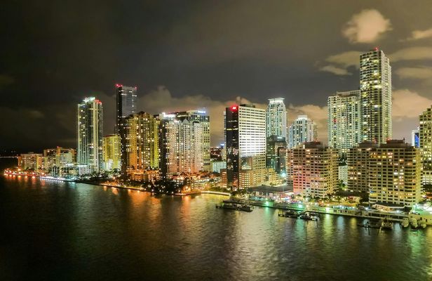 Miami skyline evening cruise of Biscayne Bay on luxury yacht