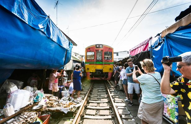 Railway Market and Amphawa Floating Market Tour from Bangkok