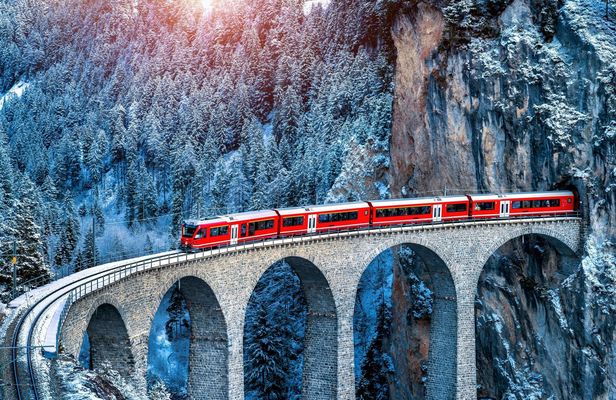 St. Moritz and Swiss Alps with Bernina Red Train from Milan