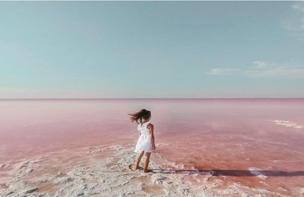 Pink lake and Tabarca Island from Alicante