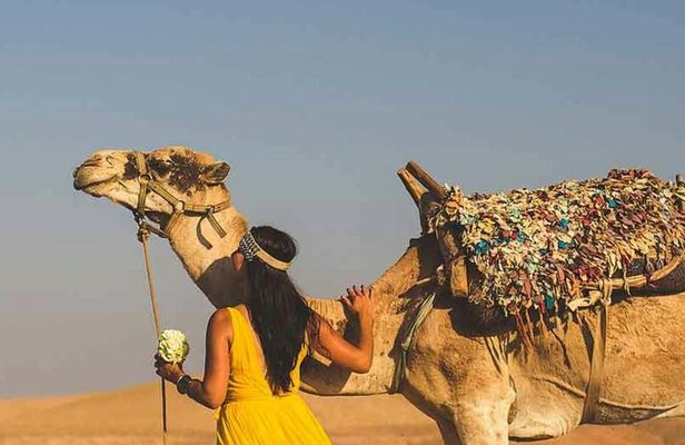 Evening camel ride Agafay desert with a traditional dinner
