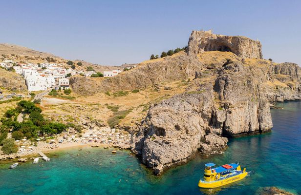 Boat ride on Hippo Submarine in Lindos and swim at Navarone Bay