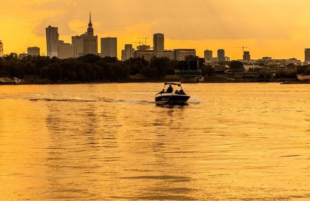 Sunset motorboat private cruise on the Vistula River with prosecco