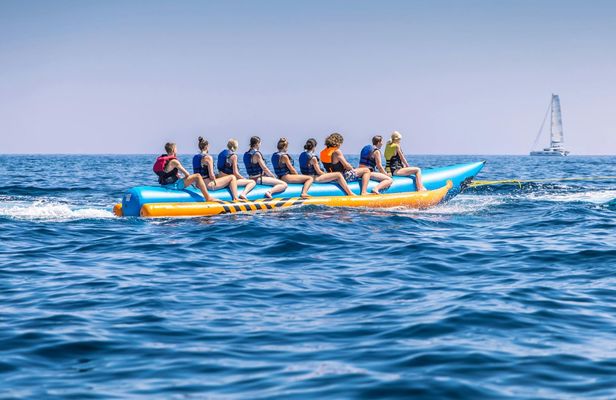 Inflatable banana boat ride in St. George's Bay